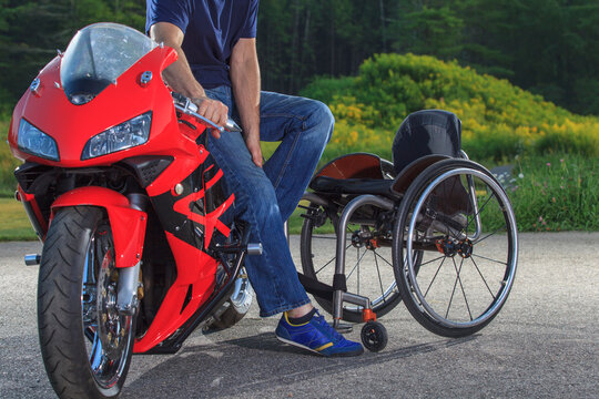 Man with spinal cord injury on his custom adaptive motorcycle