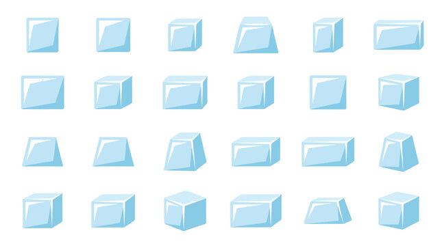 Set of blue translucent geometric ice cube vector shapes