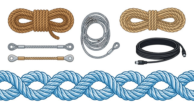Set of rope loops cables and braided knot vector elements