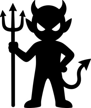 Cartoon demon character with horns and pitchfork for spooky themed illustrations