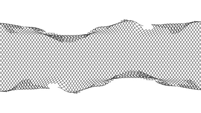 Broken metal mesh on a white background