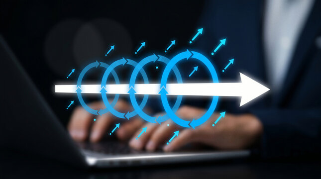 Agile Strategy, Continuous Improvement, Workflow Optimization, digital business process cycles with growth direction performance enhancement efficiency management and productivity concept