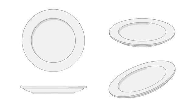 White plate set shown from top side and angled views