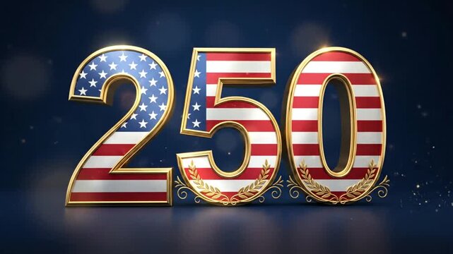 Celebrating 250 Years of American Heritage with patriotic glowing numbers and festive sparkle effects