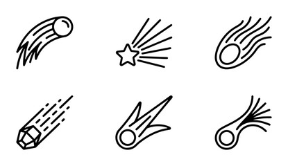 Meteor Icons Set, Cosmic Celestial Falling Stars, Space Astronomy Vector Graphics © Md