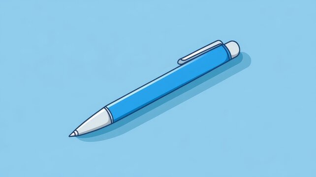 Blue pen with white tip rests on blue background surface simple stationery item blue pen white tip minimalist view