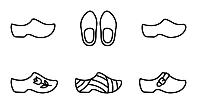 Dutch Clogs Vector Icons: Traditional Wooden Shoes, Floral, Striped, Buckle Designs