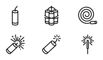 Explosive Icons: Dynamite, Firecrackers, Sparklers, Party Poppers, Fireworks Vector Set © Akash