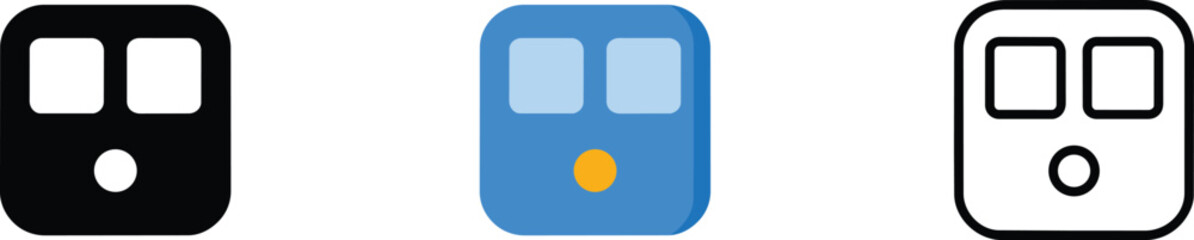 Train icons set with flat design for modern interfaces, including and transport icon, digital, and vehicle in outline and colored styles © Arif9x
