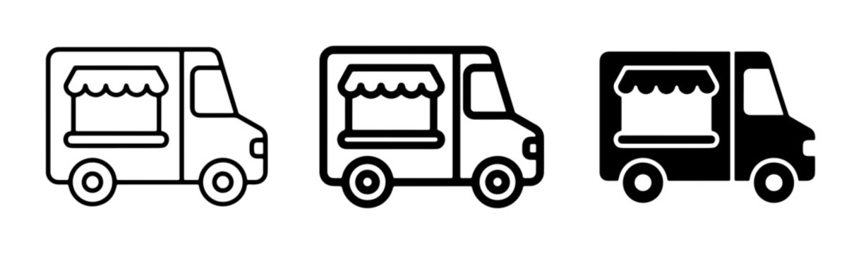 Food Truck Icons, Mobile Kitchen Vector Set, Street Food Vehicle Graphics
