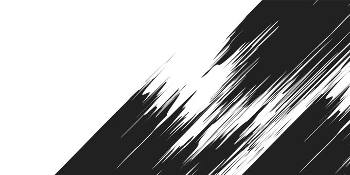 Abstract dynamic diagonal speed lines background. Black motion streaks isolated on white. Manga style movement effect texture for action scenes, posters, banners, comics and graphic design.