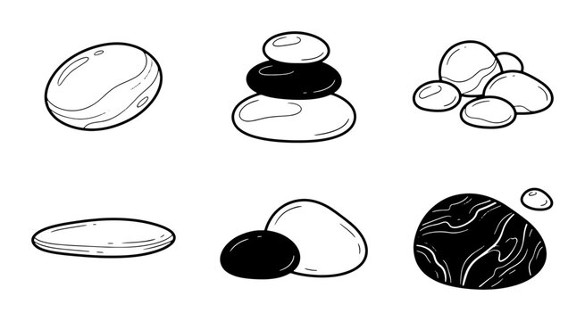 Zen Stones, Balance Rocks, Smooth Pebbles, Meditation Elements, Spa Icons, Wellness Graphics