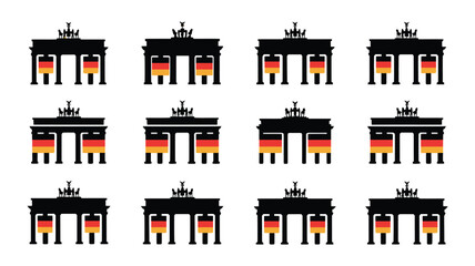 Collection of brandenburg gate silhouettes with german national flag color stripes inside. © provash