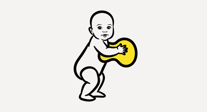 Baby holding a yellow ball.