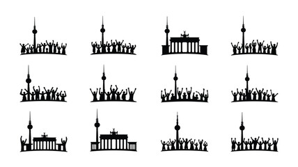 Berlin landmarks and happy people silhouette collection for travel or tourism promotions. © provash