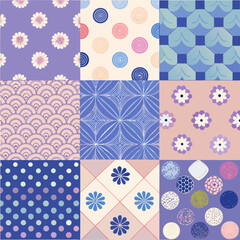 Obraz premium Elegant violet and blue seamless background pattern collection.