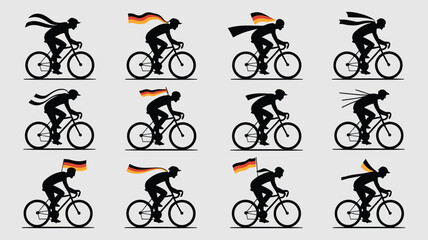 Obraz premium Cyclist silhouette set with german flag cape for sports events and bicycle race concepts.