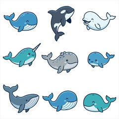 Fototapeta premium Cute Dolphin Cartoon Flat Design Vector Collection