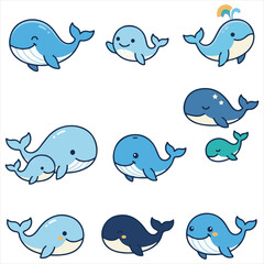 Fototapeta premium Cute Dolphin Cartoon Flat Design Vector Collection