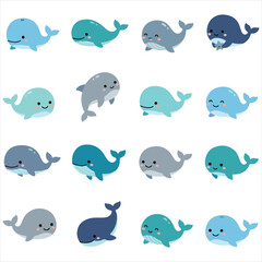 Naklejka premium Cute Dolphin Cartoon Flat Design Vector Collection