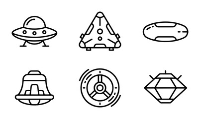Spacecraft Icons, Sci-Fi UFO Vector Set, Futuristic Alien Ship Graphics © Juman