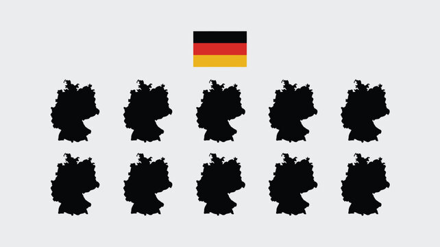 German map silhouette collection with national flag colors for patriotic design concepts.