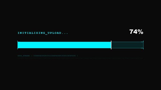 Digital Progress Bar Initializing Upload HUD Animation with 0 to 100 Percent Loading Bar Effect