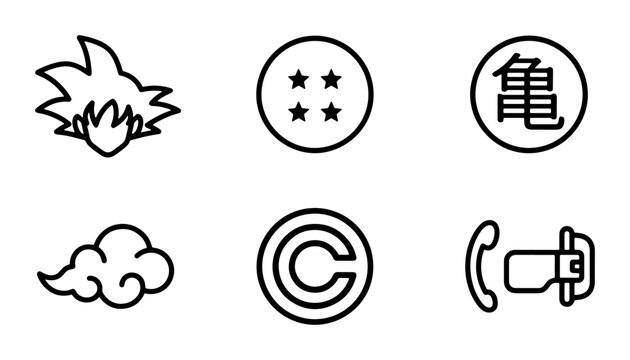 Anime Icons Set: Goku Hair, Dragon Ball, Kame Symbol, Flying Nimbus, Copyright, Phone