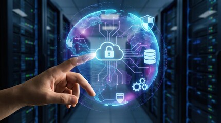 Fototapeta premium Cloud computing transformation drives global network security in international business with advanced data protection and digital innovation