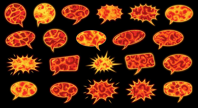 Glowing Lava and Fire Pattern Comic Speech Bubbles Set