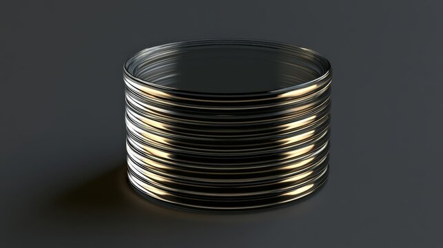 Stack of metal rings with reflective surface placed on dark background in simple setting