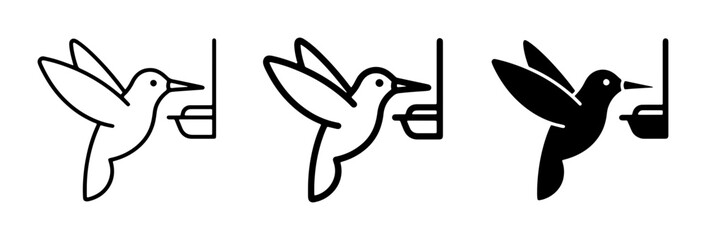 Hummingbird Icons Set, Simple Line Art and Silhouette Bird Feeders © Siyam