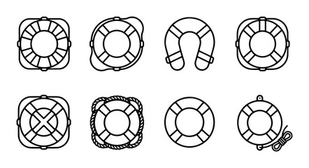 Life Buoy Icons Set, Nautical Safety Rings, Marine Rescue Equipment, Vector Collection © Siyam