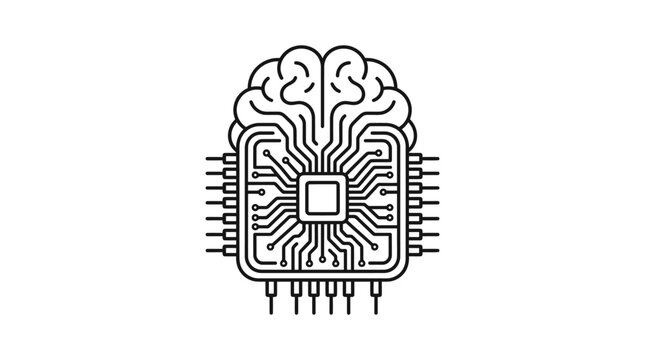 AI microprocessor with brain structure growing from top.
