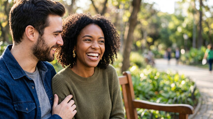 Naklejka premium Young couple enjoying time together in park