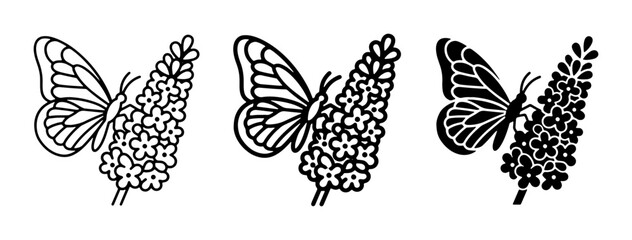 Butterfly and Flower Icons, Simple Line Art and Silhouette Vector Graphics © Rayhan
