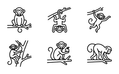 Chimpanzee Icons Set, Cute Monkey Vector Graphics, Jungle Animal Line Art Collection © Rayhan
