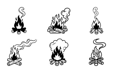 Obraz premium Campfire Icons, Bonfire Illustrations, Fire Elements, Outdoor Camping Graphics, Vector Set