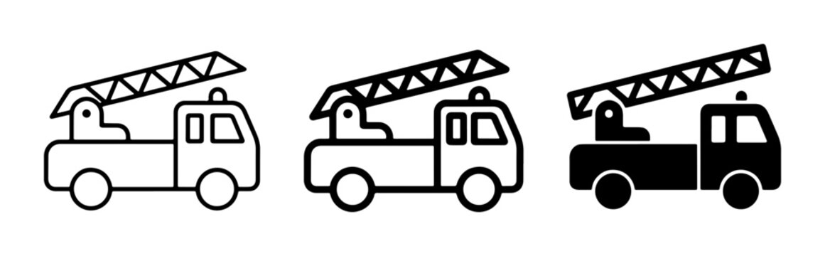 Fire Truck Icons, Ladder Truck Vector Set, Emergency Vehicle Graphics