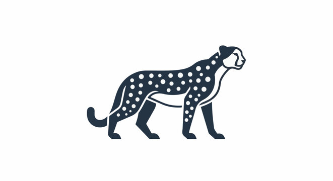Stylized silhouette of a spotted feline, standing alert on a white background