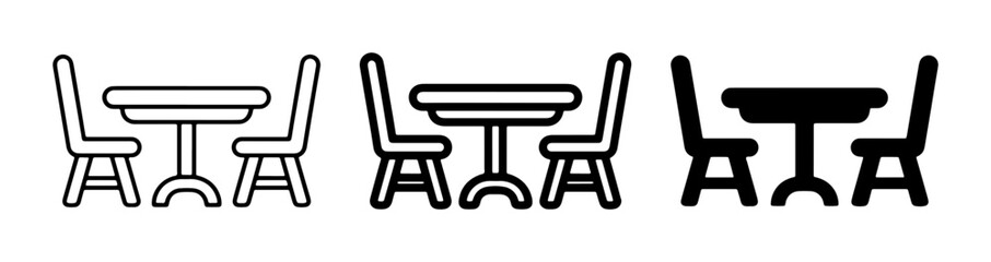Fototapeta premium Table and Chairs Icons Set, Minimalist Dining Furniture Vector Graphics, Restaurant Cafe Seating Symbols