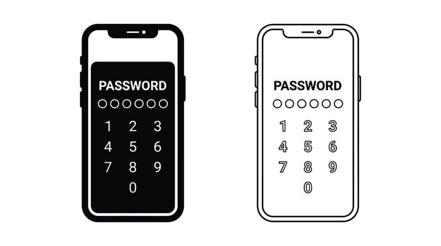 Smartphone With Password Entry Screen Black And White Line Art