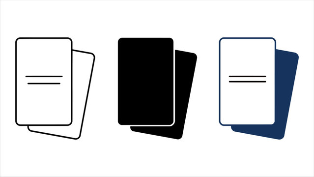 Vector icons of playing cards or flashcards in outline solid and colored styles.