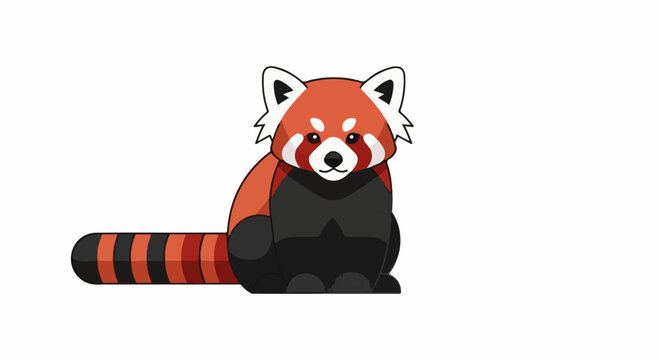 A cute, stylized red panda with striking black and orange markings sits patiently against a white background