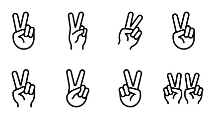 Obraz premium Peace Sign Hand Gestures, Victory Symbol, V Sign, Positive Emotion Icons, Vector Set