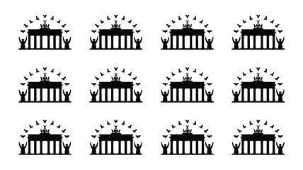 Germany unity celebration graphic design brandingenburg gate icon set flat style vector illustration. © Antu