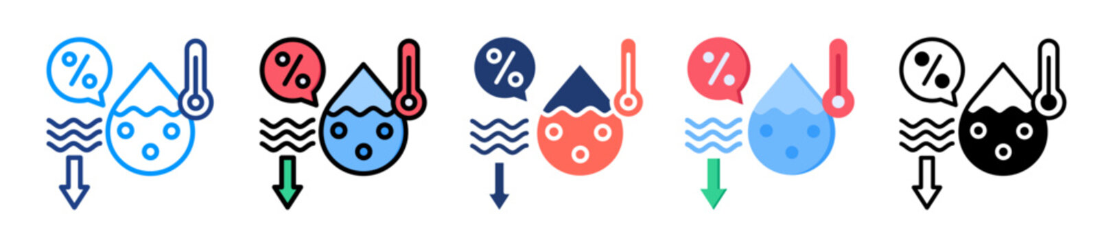 Water Humidity Icon Sheet Multiple Style Collection 
