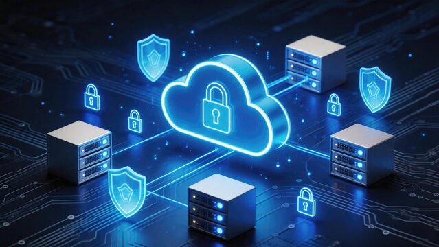 Protected cloud computing infrastructure with secure server clusters, encrypted network communications, cybersecurity defense systems and scalable data protection architecture