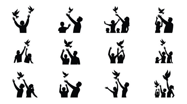 People releasing doves into sky as symbol of peace and hope for international unity day.