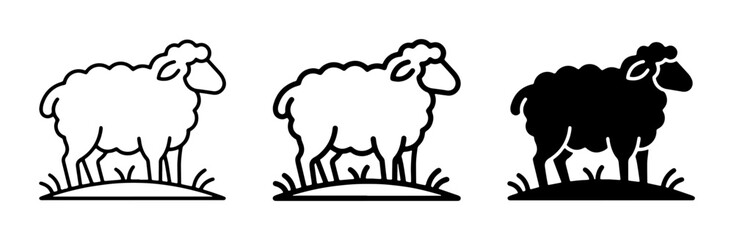 Obraz premium Sheep Icons Set: Outline, Silhouette, and Filled Vector Graphics for Farm and Livestock Concepts